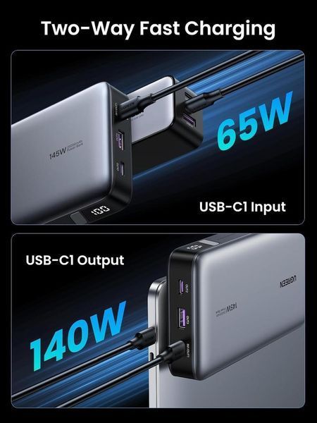 Зовнішній акумулятор повербанк UGREEN PB205 Power Bank 25000 mAh 145 W Nexode 3-Port USB C PD Grey (90597A 90597A фото