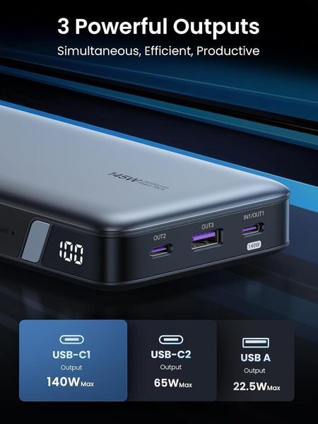 Зовнішній акумулятор повербанк UGREEN PB205 Power Bank 25000 mAh 145 W Nexode 3-Port USB C PD Grey (90597A 90597A фото