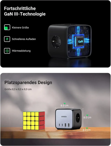 Зарядное устройство UGREEN CD268 USB 3-контактная розетка DigiNest Cube 65W USB C Power Strip GaN (60113) 60113 фото