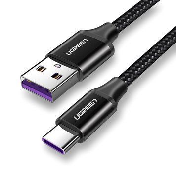 Кабель зарядний Ugreen Type-C 5A 40W Huawei Supercharge 2М Black Nylon (US279) 50995 фото