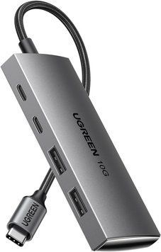USB-концентратор UGREEN CM480 USB C хаб 10Gbps, 2 USB-C 3.2, 2 USB-A 3.2 Gray (30758) 30758 фото