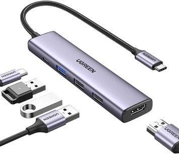 USB-Хаб UGREEN CM478 USB Type-C to HDMI USB 3.0*4 Gray (15495) 15495 фото