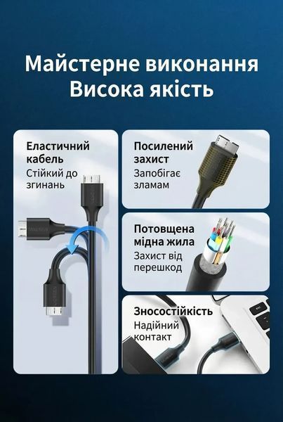 Дата кабель UGREEN US130 USB 3.0 A Male to Micro USB B 3.0 Male 0.5 м Black (60528) 60528 фото