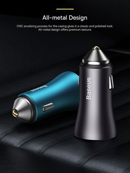 Автомобільний зарядний пристрій Baseus CCJDZ-MC Gold Contactor Max Dual Fast Charger U+C 60W Dark Gray CCJDZ-MC фото
