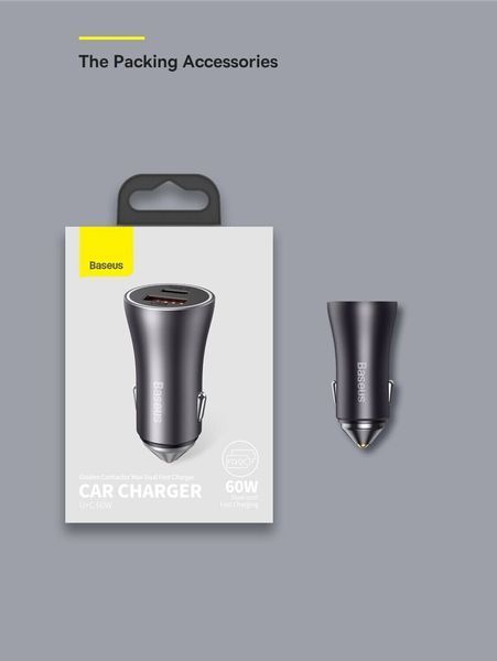 Автомобільний зарядний пристрій Baseus CCJDZ-MC Gold Contactor Max Dual Fast Charger U+C 60W Dark Gray CCJDZ-MC фото