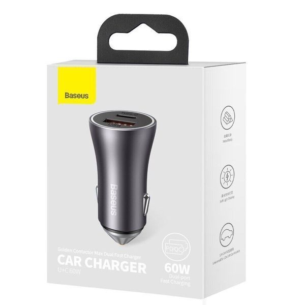 Автомобільний зарядний пристрій Baseus CCJDZ-MC Gold Contactor Max Dual Fast Charger U+C 60W Dark Gray CCJDZ-MC фото