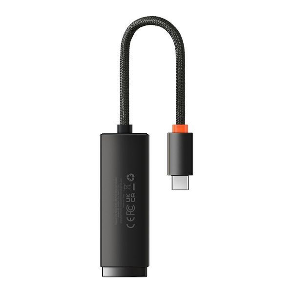 Дротовий мережевий адаптер Baseus WKQX000201 Lite USB Type C - роз'єм RJ45 LAN 100 Мбіт/с Black (WKQX000201) WKQX000201 фото