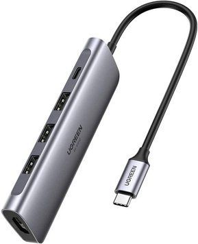 USB-концентратор UGREEN CM136 USB хаб 5-в-1 PD100W 3 x USB 1 х USB Type C 1 x HDMI 4K при 60 Гц Grey (70495) 70495 фото