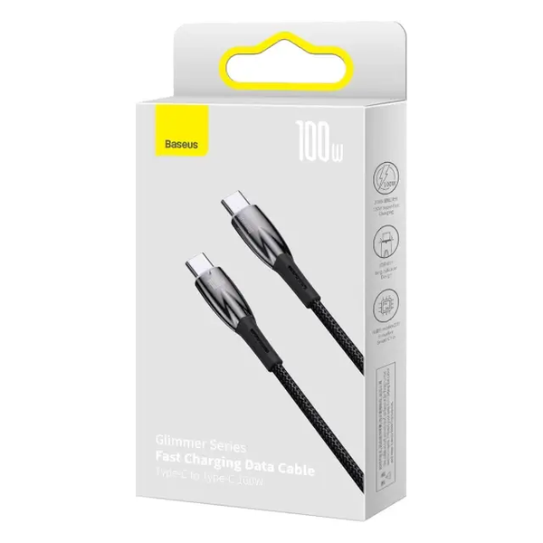 Кабель зарядний Baseus CB000025 USB Type-C to USB Type-C 100 W Glimmer Series Fast Charge 2 м Black (CADH000801) CADH000801 фото