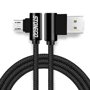 Кабель зарядный STONEGO Micro USB 2.0 90&deg; 5V2A угловой 1M Black (00000084) 0-0000084 фото