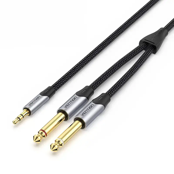 Кабель аудіо Vention BARHI 3.5 mm to 2х 2pin 6.35 mm F/M адаптер 3 м Black (BARHI) BARHI фото