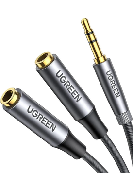 Спліттер UGREEN AV191 перехідник-розгалужувач 3.5mm AM to 3.5mm 2 AF з нейлоновою обплетенням 0.2 м Black (50253) 50253 фото