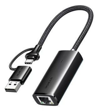 Сетевой адаптер Ugreen CM650 USB Type C/USB Type A to RJ45 Gigabit Ethernet Adapter 1000Mbps Black (15638) 15638 фото