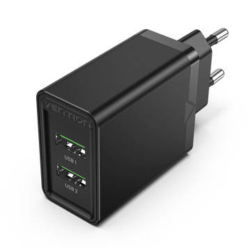 Зарядний пристрій VENTION FBAB0-EU Dual USB EU Plug 3.4A Max 18 W швидка зарядка Black (FBAB0-EU) FBAB0-EU фото