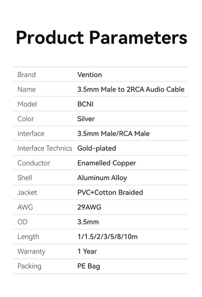Кабель аудіо Vention BCNIH 3.5 mm to 2 RCA стереорозгалужувач RCA Y 2 м White (BCNIH) BCNIH фото