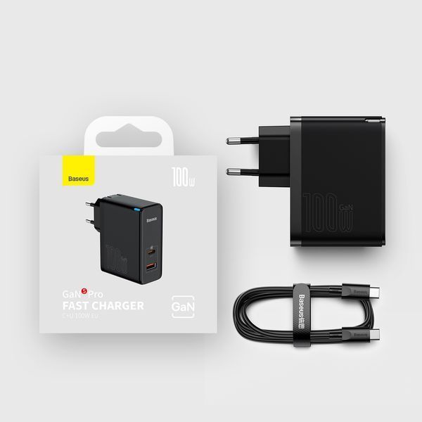 Зарядний пристрій Baseus CCGP090201 GaN5 Pro GaN USB Type C/USB 100W PD3.0 QC4.0+ AFC Black (CCGP090201) CCGP090201 фото