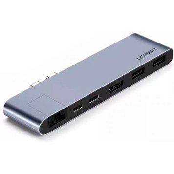 Многопортовый адаптер концентратор UGREEN Dual USB-C to USB/HDMI/LAN Multifunction Adapter Grey (CM218) 50984 фото