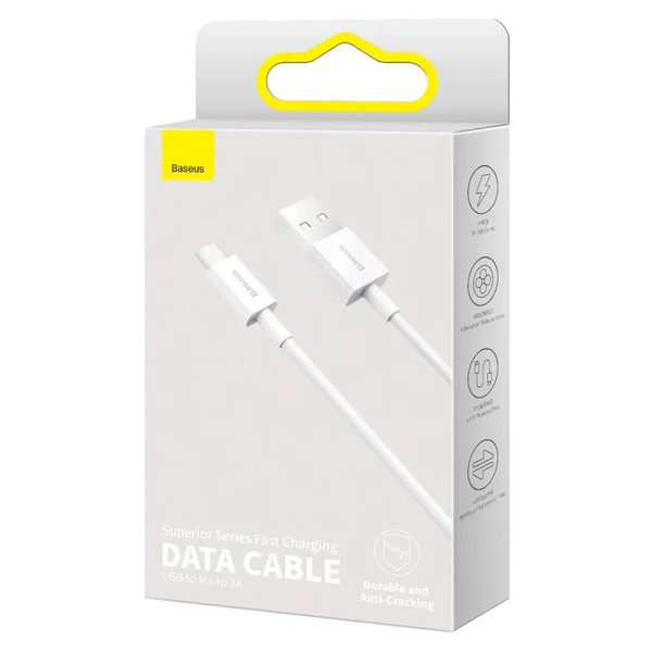 Кабель зарядний Baseus CAMYS-A02 USB &mdash; microUSB Superior Series Fast Charging 2A 2 м White (CAMYS-A02) CAMYS-A02 фото