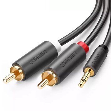 Кабель аудіо UGREEN 3.5 mm to 2RCA стерео розгалужувач PVC 1М Grey (AV102) 10772 фото