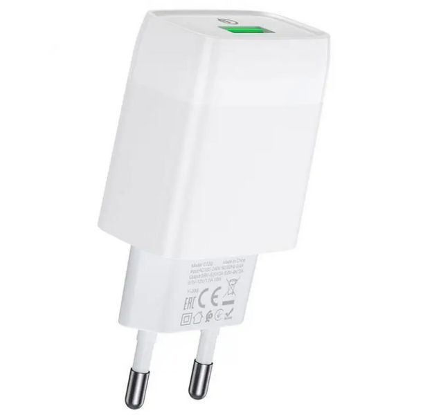 Мережевий зарядний пристрій Hoco Glorious single port QC3.0 charger White (C72Q) [6931474732514] 6931474732514 фото