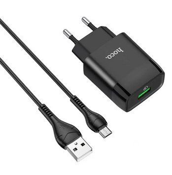 Мережевий зарядний пристрій Hoco Glorious single port QC3.0 charger + кабель Micro 1м Black (C72Q) [6931474732521] 6931474732521 фото