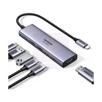 USB-концентратор UGREEN CM511 6-in-1 Multifunctional USB-C USB-C TO HDMI+USB-A 3.2+USB 3.2 C+PD Power Grey (35999) 35999 фото