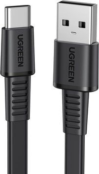Кабель зарядный UGREEN US332 USB Type A - Type-C для быстрой зарядки плоский 0.5 м Black (10971) 10971 фото
