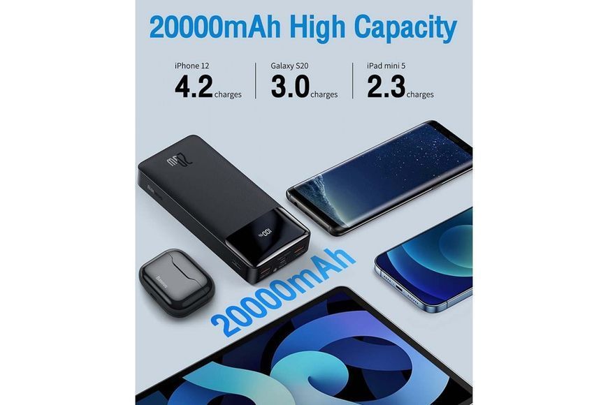 Портативная батарея Power Bank Baseus 20000 мАч 20w PD QC 4.0 с быстрой зарядкой Black (PPBD20K) PPDML-M01 фото