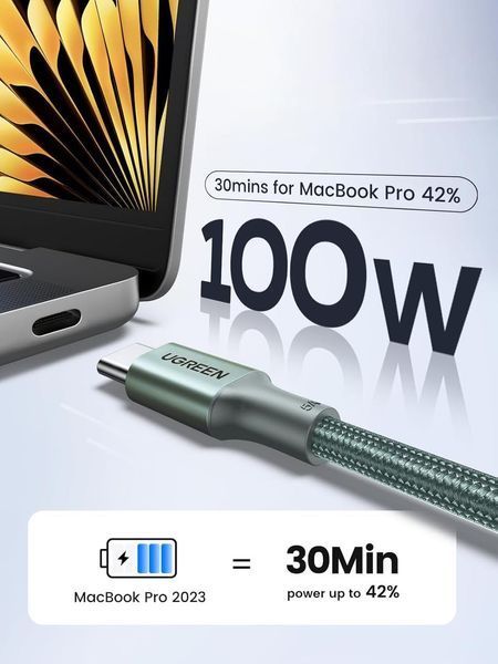 Кабель зарядный UGREENUS316 USB C to USB C 100W Fast Charge Cable 1 м Green (15310 15310 фото